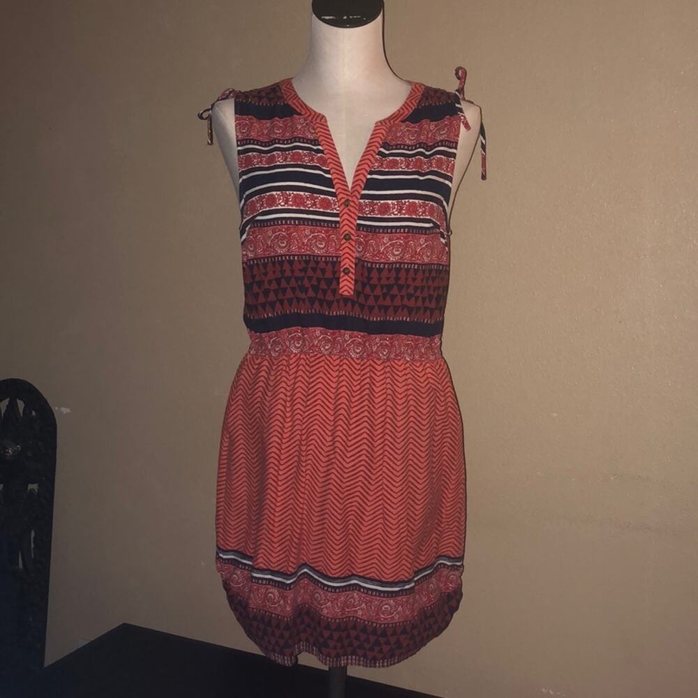 Lucky Brand Hippie CottageCore Boho Preppy Orange Ruched Sleeveless Dress Small